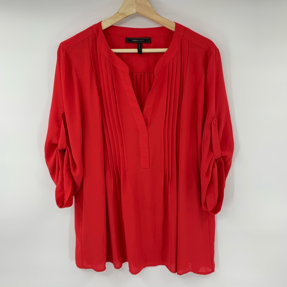 BCBG Maxazria Gena Long Sleeve Tunic Top Pintucks - Picture 2 of 7